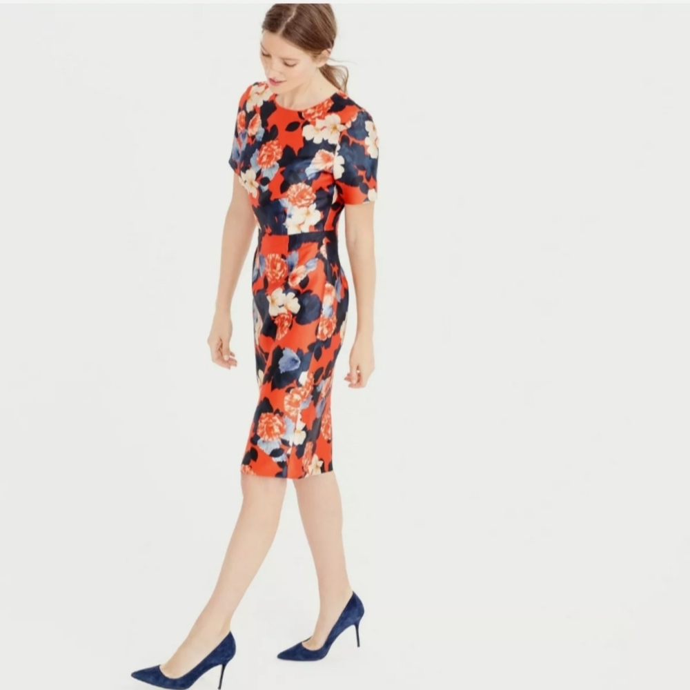 J Crew Collection Graphic Peony Short Sleeve Silk Dress Fits Size 6 or Small 8